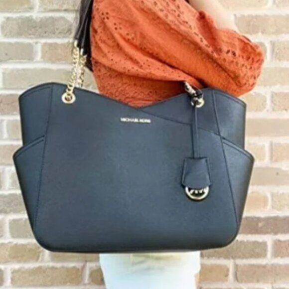 MICHAEL KORS Women’s Jet Set Black Large Saffiano Leather Shoulder Bag NWT - Picture 2 of 7